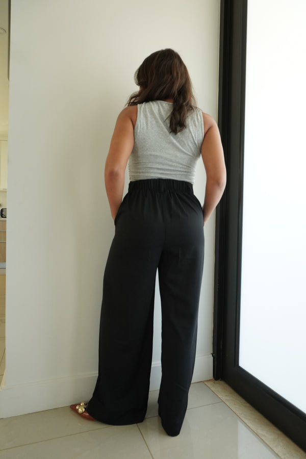 Wide Leg Micro Waffle Textured Pleated Trousers