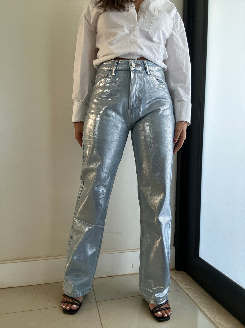 Metallic Straight-leg Jean