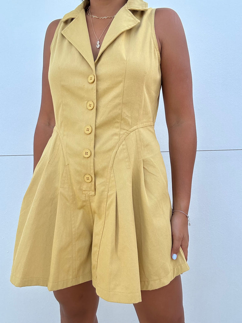 Sleeveless collared Vest Button Up Romper