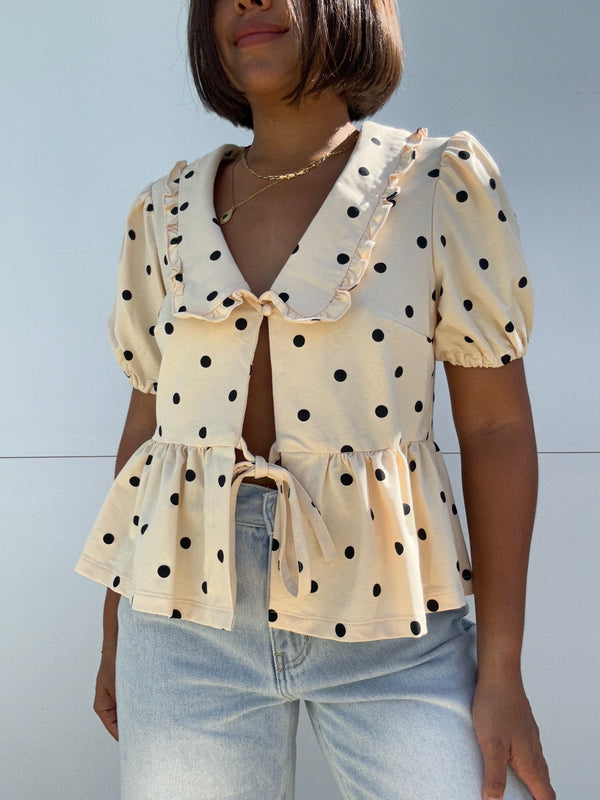 Dotted Bow detailed Blouse