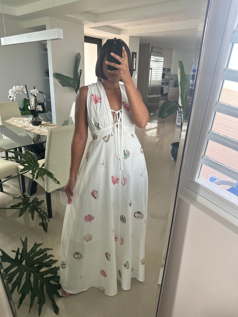 Seashell Embroidered Maxi Dress