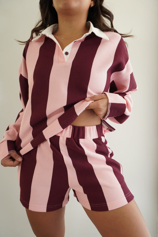 Vertical Striped Crop Rugby Top and Short Set