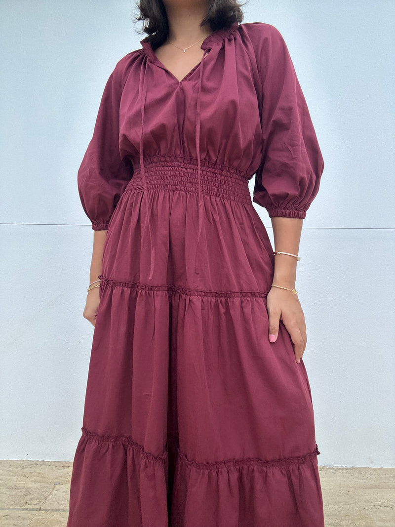 Puff Sleeve Tiered Maxi Dress