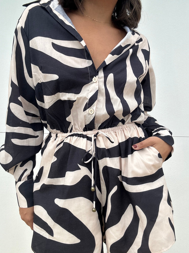 Long Sleeve Zebra Print Romper