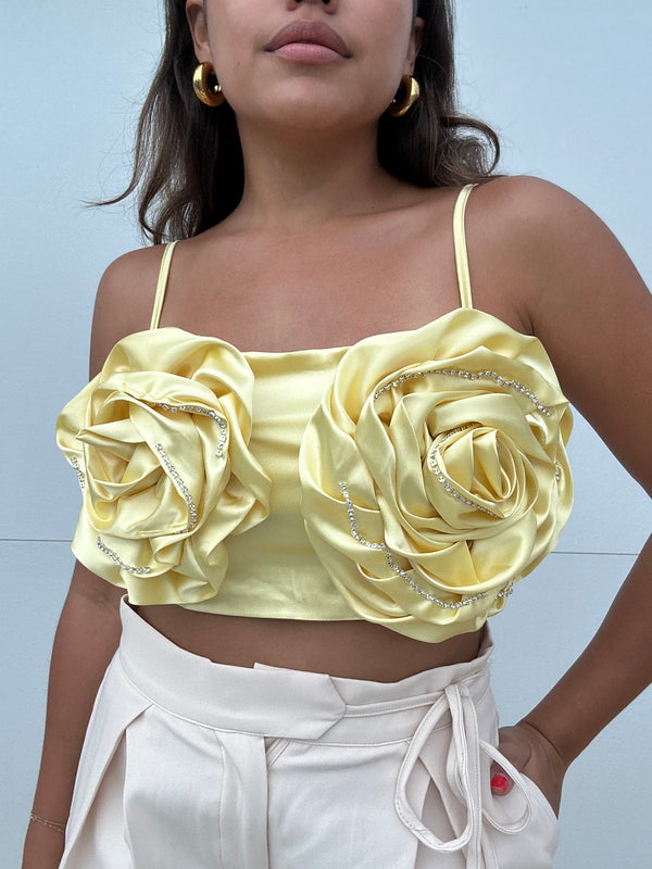 Rhinestone Rose Satin Crop Top