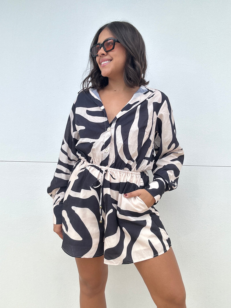 Long Sleeve Zebra Print Romper