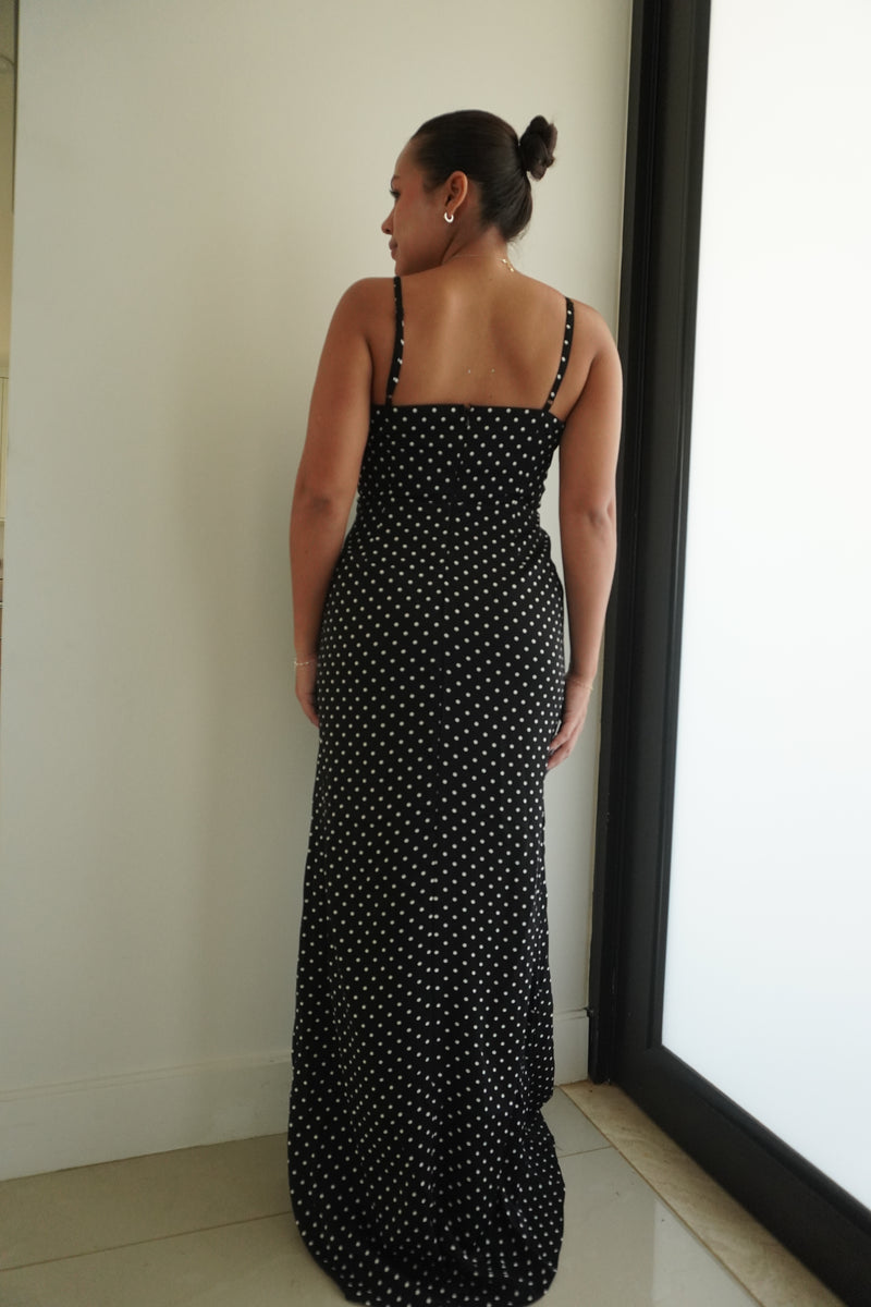 Polka dot Rosette Waist Maxi Dress