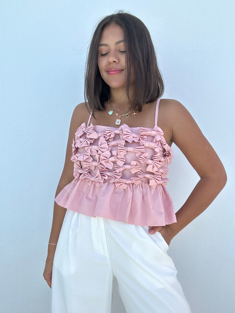 Ribbon Bow Crop Peplum Tank