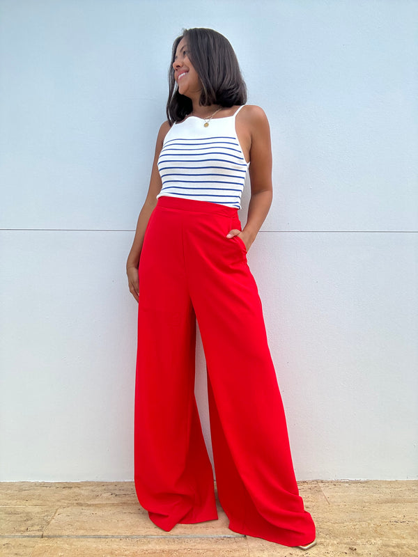 Red Wide Leg Flared Pants
