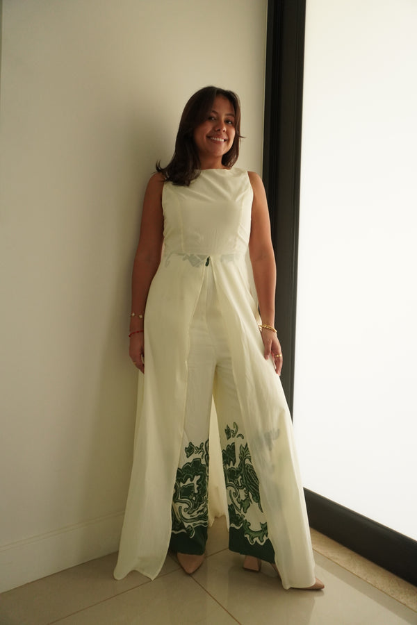 Solid Boarder Print Contrast Sleeveless Jump-suit