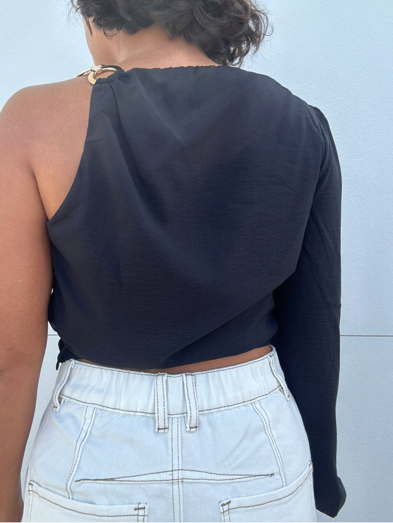 One Shoulder Long Sleeve Detail Top