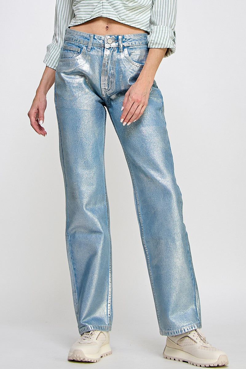 Metallic Straight-leg Jean